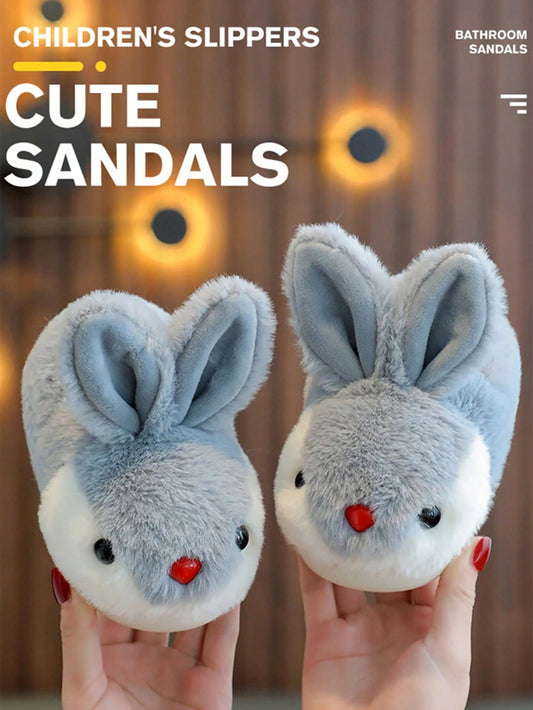 Kids Winter Slipper, Cute Rabbit Design, Warm & Non-Slip Soft Bottom With Heel Cover