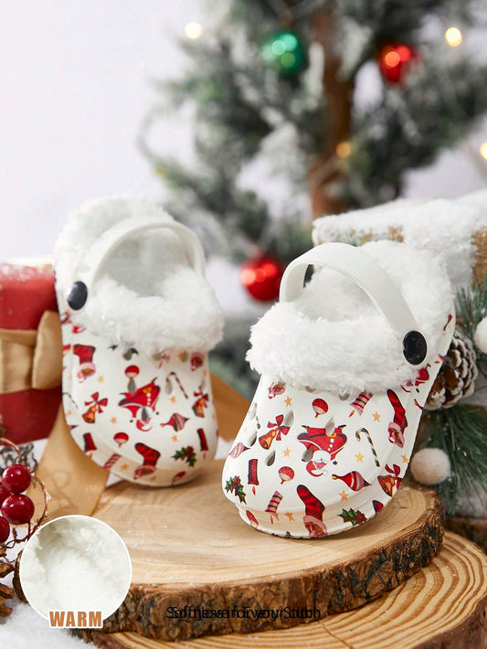 Cozy Pixies 1 Pair Kids Cute Cartoon White Snowman Pattern Garden Shoes