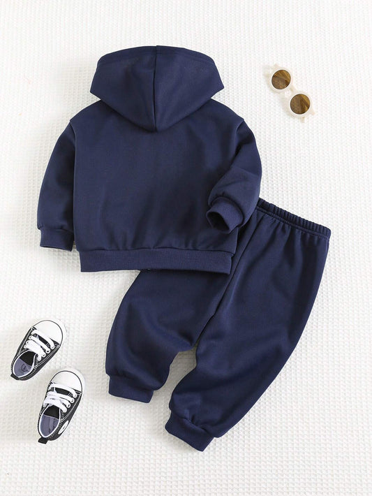 Cozy Pixies 2pcs/Set Baby Boy Letter Print Soft Knit Hoodie Jacket & Jogger Pants Set