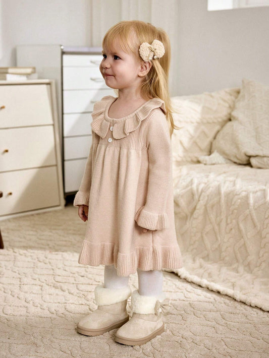 Cozy Pixies 1 Pair Beige Baby Girl Bowknot Fluffy Fashion Trend Warm Cute Comfortable Casual Sports Snow Boots