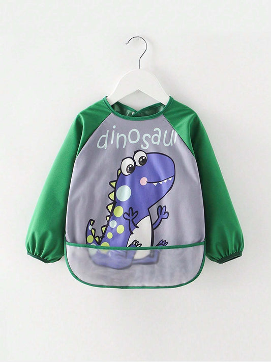 1pc Baby Waterproof Dinosaur Printed Bib Apron Suitable For Daily Use