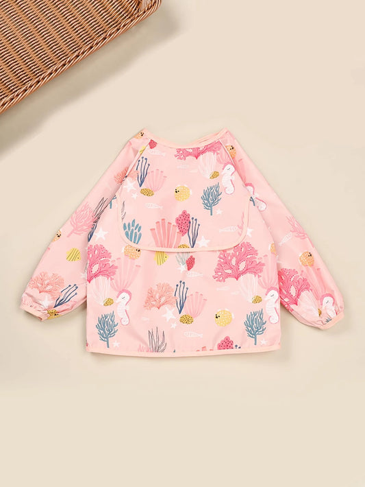 1pc Infant Waterproof Coral Pattern Feeding Apron Suitable For Daily Use