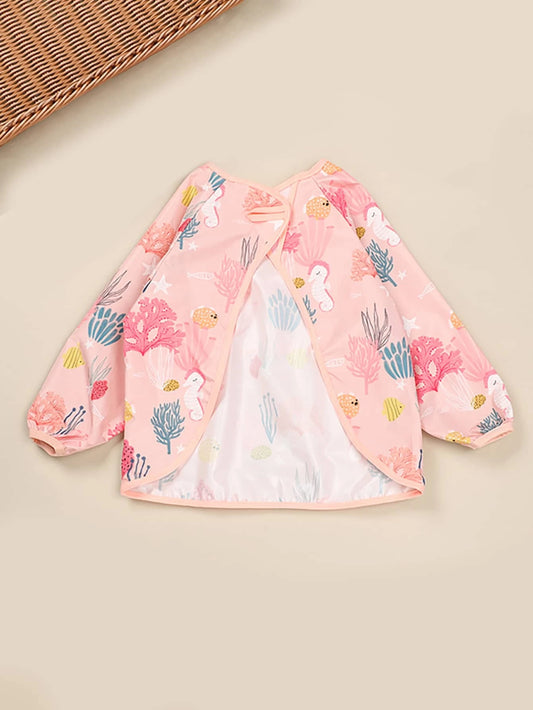 1pc Infant Waterproof Coral Pattern Feeding Apron Suitable For Daily Use