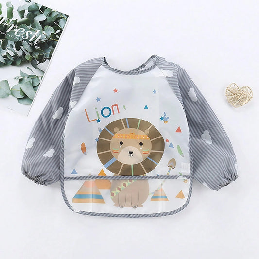 1pc Waterproof Long Sleeve Striped Lion Bibs