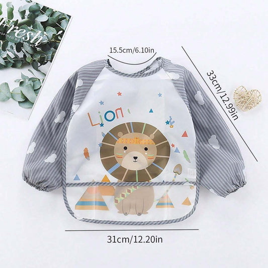 1pc Waterproof Long Sleeve Striped Lion Bibs