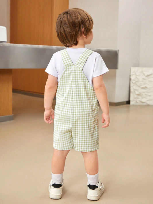 1pc Young Boys' Comfortable, Stylish, Simple And Practical Plaid Overalls