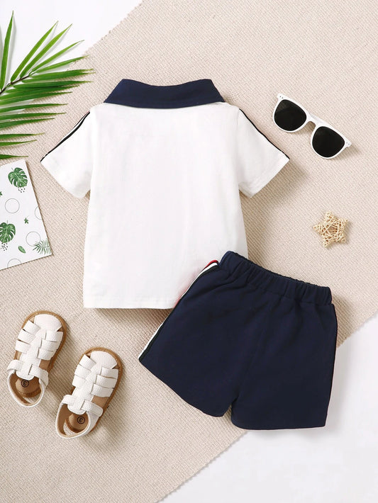 Baby Boy Contrast Collar Polo Shirt & Shorts