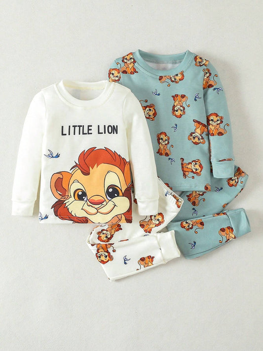 Baby Boy Cute Lion Printed Multiple Piece Set Of Home Clothes