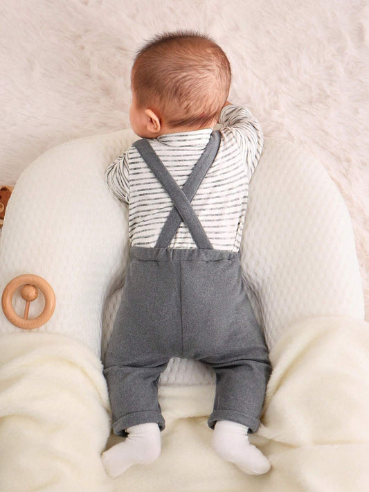 Baby Boy Striped Bow Front Bodysuit & Overalls